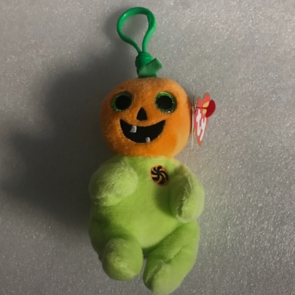 TY Beanie Baby Beanie Bellies Hollow the Halloween Pumpkin Plastic Key Clip 4” - Picture 2 of 8